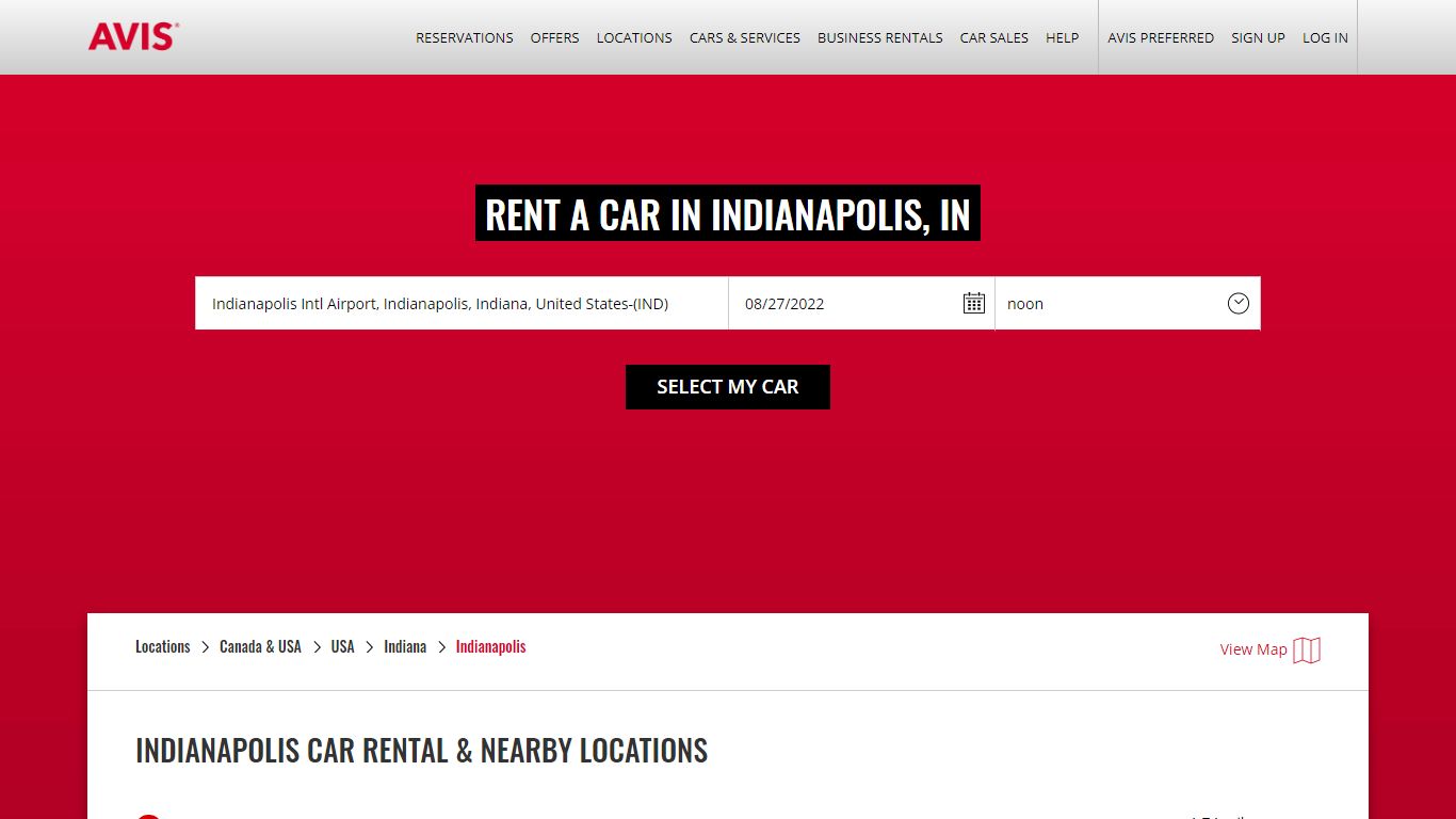 Car Rental in Indianapolis, IN | Avis Rent a Car